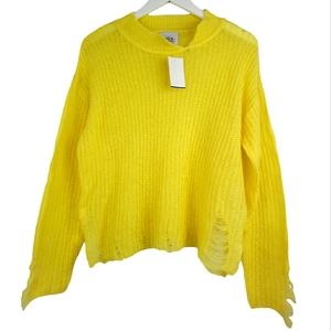 J.O.A. NWT Open Knit Sweater Size Small in Yellow Distressed Lightweight
